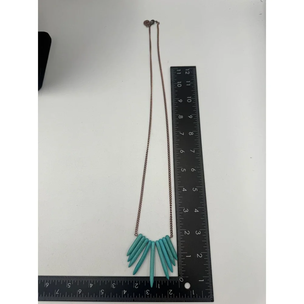 West & Co Turquoise Spike Fan Necklace Copper Tone Southwestern Boho Statement